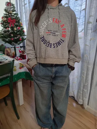 Sudadera de chica, juvenil gris con estampado