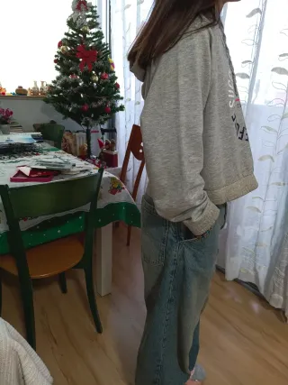 Sudadera de chica, juvenil gris con estampado