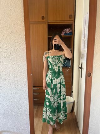 Vestido H&M verde flores largo XXS