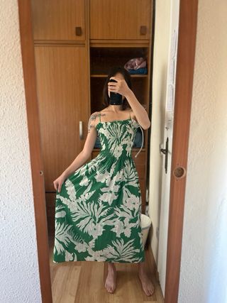 Vestido H&M verde flores largo XXS