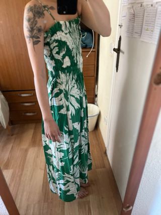 Vestido H&M verde flores largo XXS