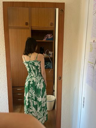 Vestido H&M verde flores largo XXS