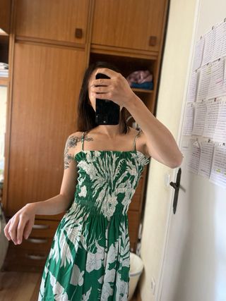 Vestido H&M verde flores largo XXS