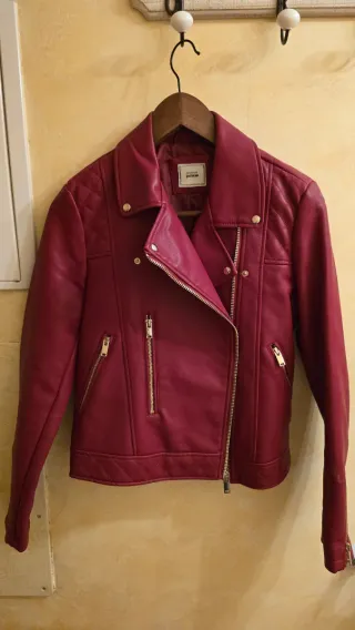 Chaqueta cuero granate  rojo mujer