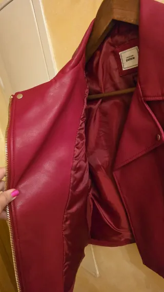 Chaqueta cuero granate  rojo mujer