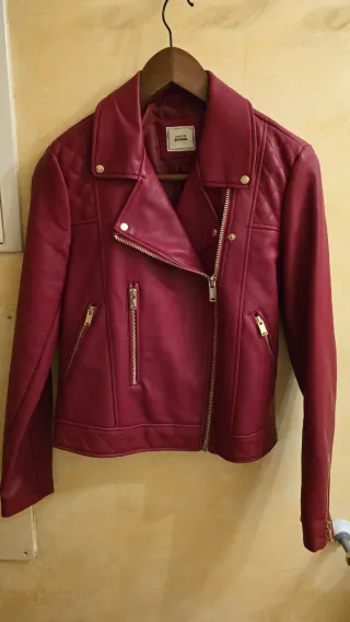 Chaqueta cuero granate  rojo mujer