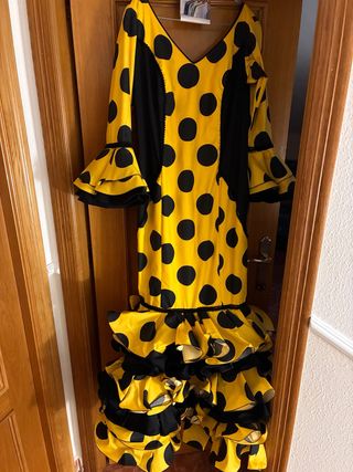 Vestido Flamenca Amarillo Lunares Negros