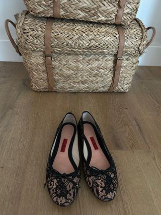 Bailarinas encaje negro y beige