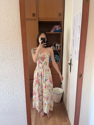 Vestido H&M largo flores blanco XXS