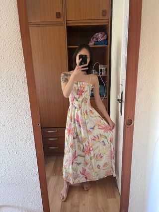 Vestido H&M largo flores blanco XXS