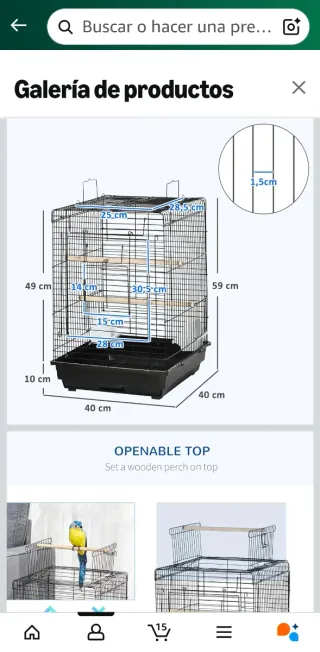 Jaula metálica para pájaros