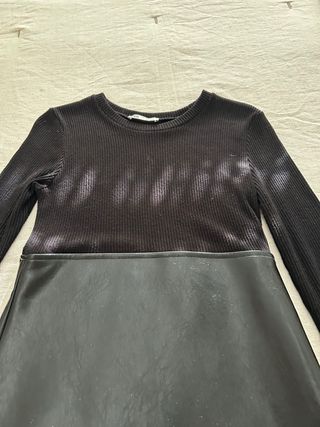Vestido Zara Negro Manga Larga Efecto Piel