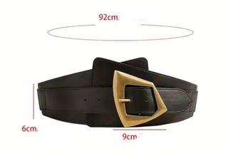 Cinturón ancho negro hebilla dorada