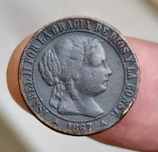 Moneda 1 céntimo de escudo 1867 Segovia.