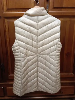 Chaleco largo mujer beige Plumas