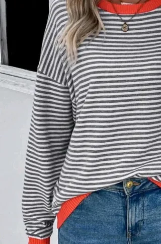 Jersey rayas grises, blancas y naranjas Talla L