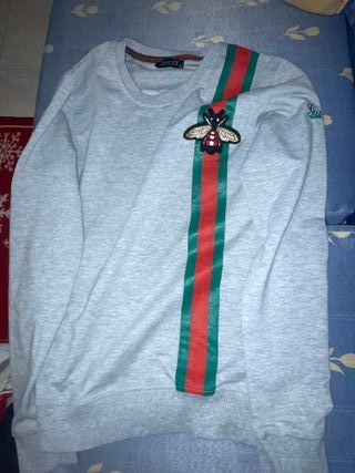 Felpa Gucci Bee Stripe Grigia