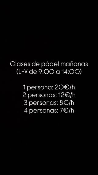 Clases de pádel MAÑANAS  L-V 9:00-14:00