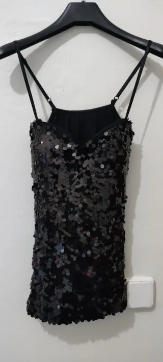 Top Lentejuelas negro Talla S Made in Italy