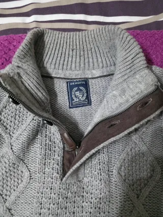 Jersey lana grueso cuello alto botones L