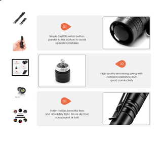 Mini linterna led larga aluminio 300lm 13cm. Nueva