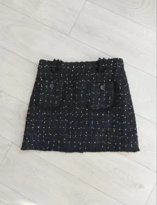 Talla L - Minifalda Tweed Negra Fórmula Joven