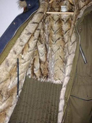 Chaqueta Zara Mujer Forro Peluche Marrón/Verde