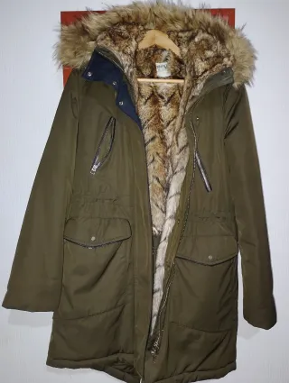 Chaqueta Zara Mujer Forro Peluche Marrón/Verde