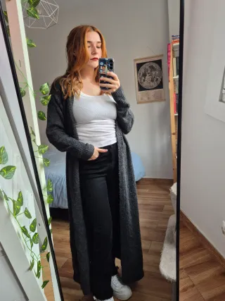 Cardigan oversize maxi con cinturón