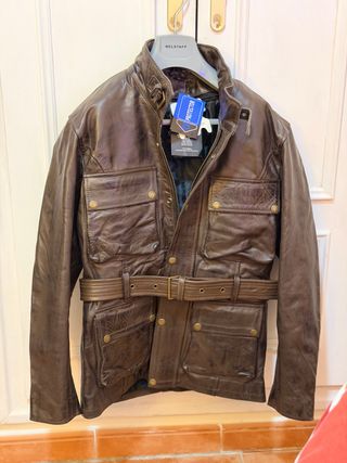 Chaqueta Piel Marrón moto, chaleco y protectores.