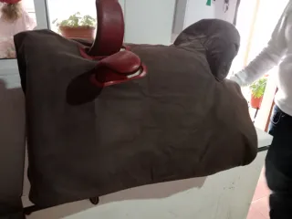 Montura de amazona color cereza