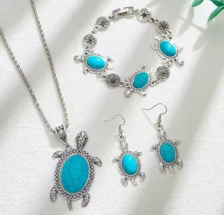Conjunto tortuga turquesa plata ley
