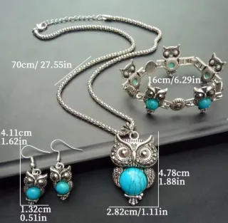 Conjunto Plata Ley Colgante Búho Turquesa