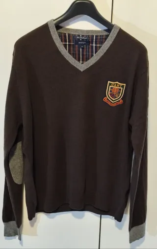 Maglione Gant Uomo Scollo V Marrone Grigio Taglia