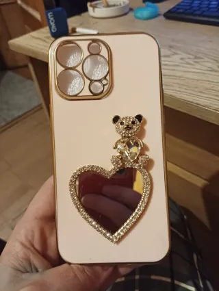 Custodia iPhone 14 Pro Max con Orso e Cuore a specchio