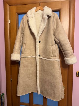 Montone donna beige e bianco