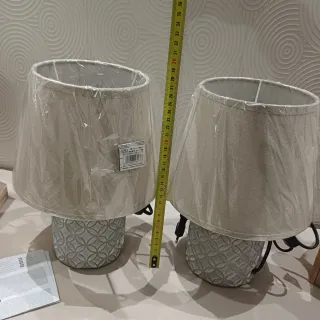 Coppia Lampade Tavolo Comodino Ceramica Tessuto