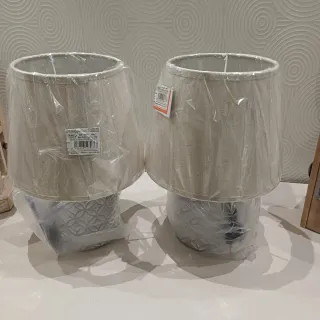 Coppia Lampade Tavolo Comodino Ceramica Tessuto