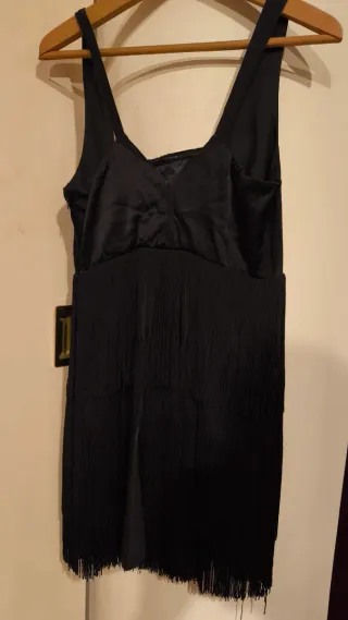 Vestido fiesta flecos corto negro