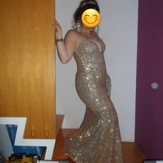 Vestido largo lentejuelas dorado