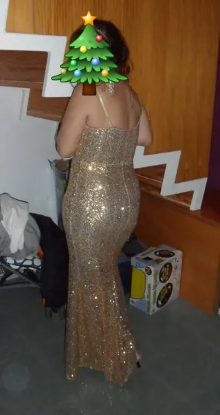 Vestido largo lentejuelas dorado