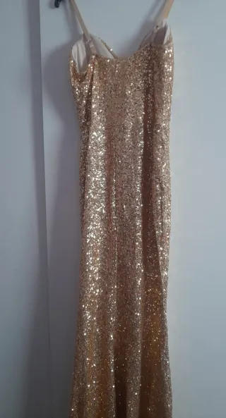 Vestido largo lentejuelas dorado