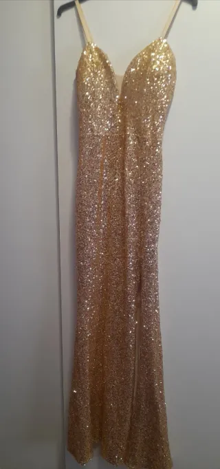 Vestido largo lentejuelas dorado