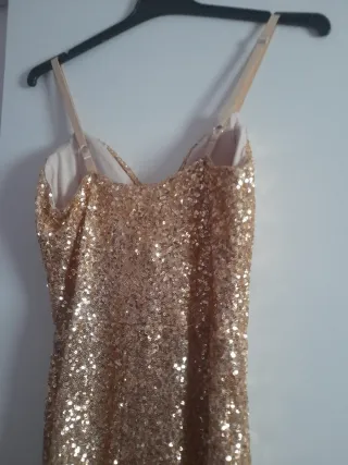 Vestido largo lentejuelas dorado