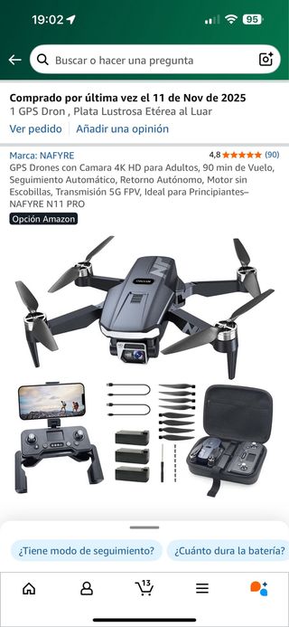 Dron NAFYRE GPS 4K HD 90 min vuelo