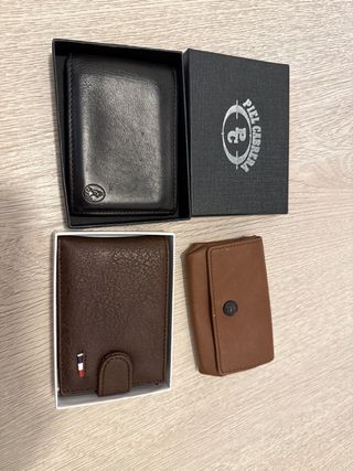 Set 3 Carteras Hombre Marrón y Negro.