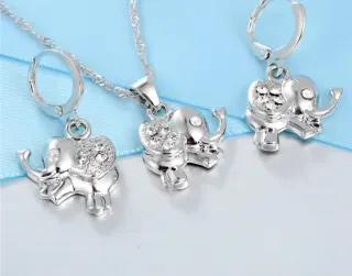 Conjunto Plata 925 Elefante con Circonitas