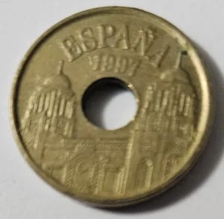 Moneda 25 Pesetas Conmemorativa 1497-1997 Mejilla.