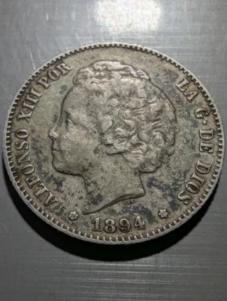 1 Peseta Alfonso XIII 1894 Plata