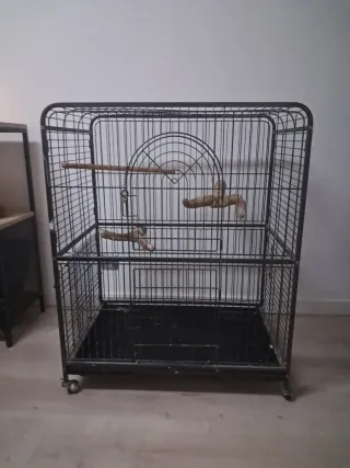 Jaula metálica con ruedas para loros o otras aves
